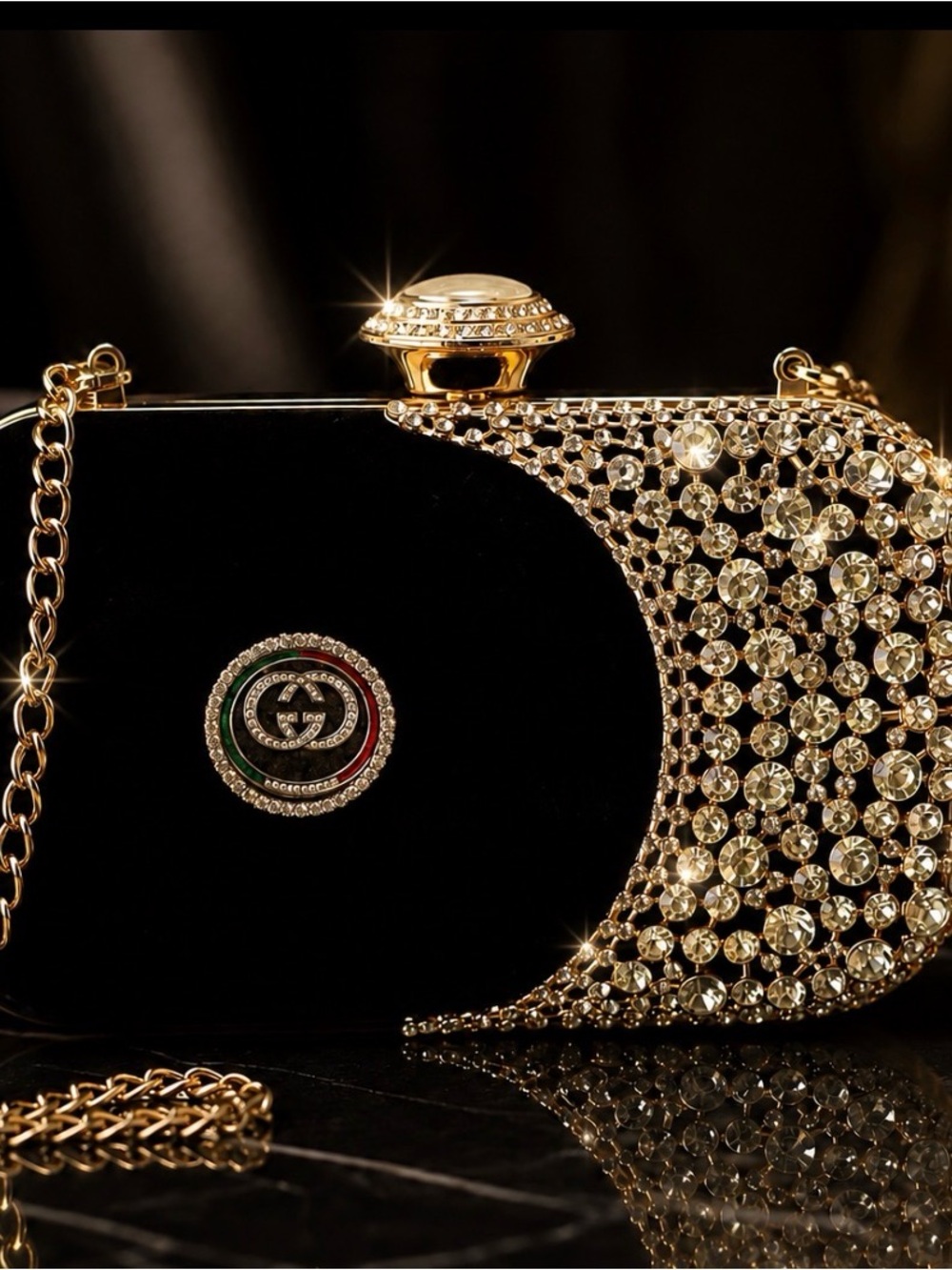 GG BLACK VELVET SWAROSKI CRYSTALS CROSSBODY-CLUTCH NO BRAND
